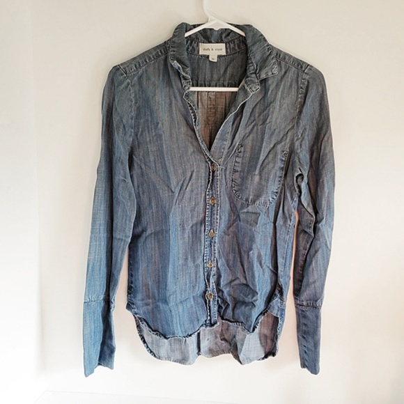 ANTHRO Cloth & Stone Chambray Bell Sleeve Top XS - Picture 5 of 8